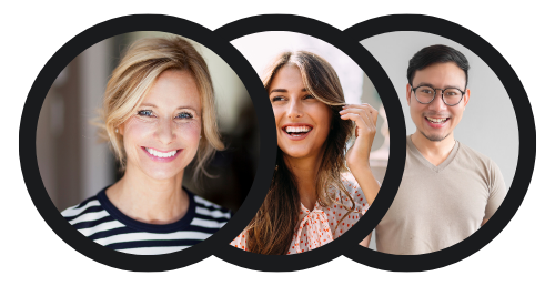 Drei Porträts von zufriedenen Kunden, die 4.9 von 5 Sternen bei über 129 Bewertungen symbolisieren.